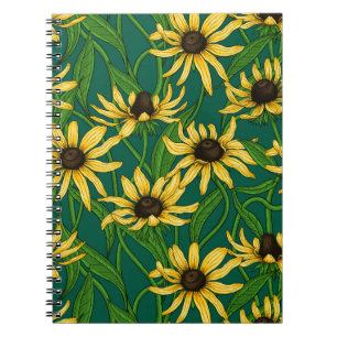 Yellow Rudbekia on dark green Notebook