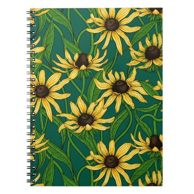 Yellow Rudbekia on dark green Notebook (Front)