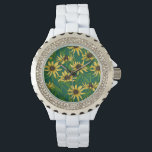 Yellow Rudbekia on dark green Watch<br><div class="desc">Hand-painted cvector pattern with yellow rudbekia flowers</div>