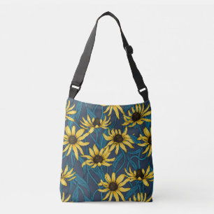 Yellow Rudbekia on navy Crossbody Bag