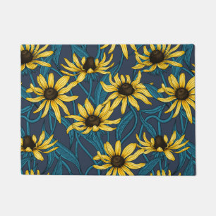Yellow Rudbekia on navy Doormat