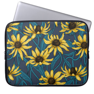 Yellow Rudbekia on navy Laptop Sleeve
