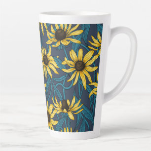 Yellow Rudbekia on navy Latte Mug