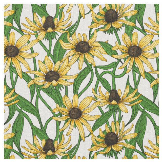 Yellow Rudbekia on white Fabric (Close Up)