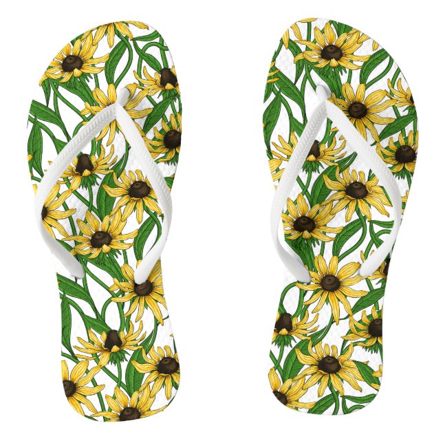 Yellow Rudbekia on white Jandals (Footbed)