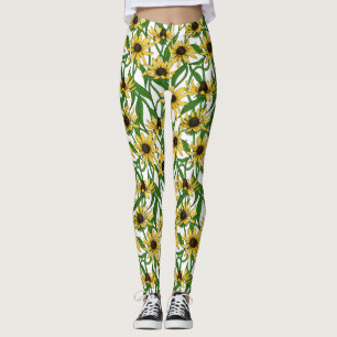 Yellow Rudbekia on white Leggings