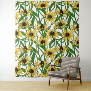 Yellow Rudbekia on white Tapestry