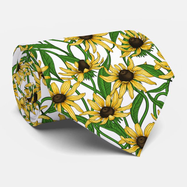 Yellow Rudbekia on white Tie (Rolled)