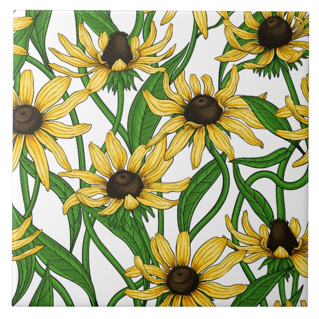 Yellow Rudbekia on white Tile (Front)