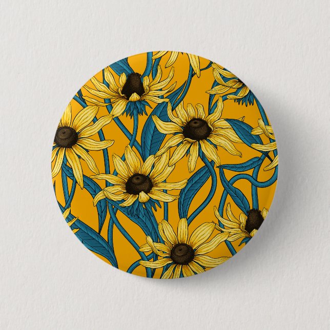 Yellow Rudbekia on yellow 6 Cm Round Badge (Front)