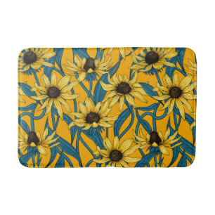 Yellow Rudbekia on yellow Bath Mat