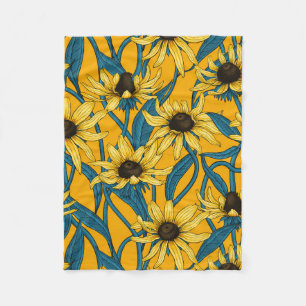 Yellow Rudbekia on yellow Fleece Blanket