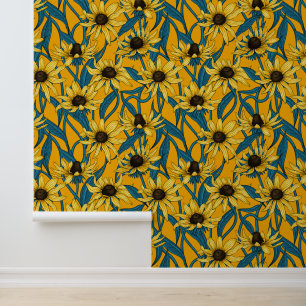 Yellow Rudbekia on yellow Wallpaper