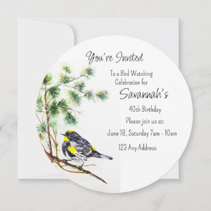 Yellow Rumped Warbler Birdwatcher Birthday Invitation