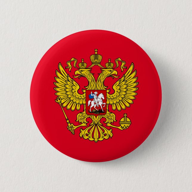 Yellow Russian Imperial Double Headed Eagle Emblem 6 Cm Round Badge (Front)