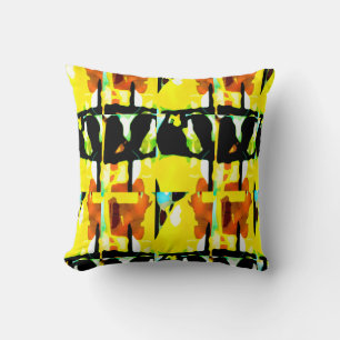 Yellow Rust Green Black Large Tiles Abstract Art  Cushion