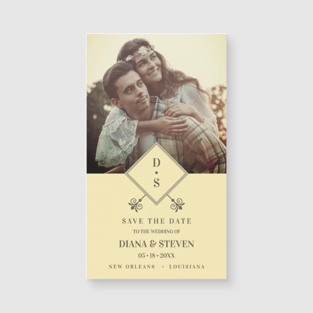 Yellow Rustic Boho Photo Engagement Save the Date (Front)