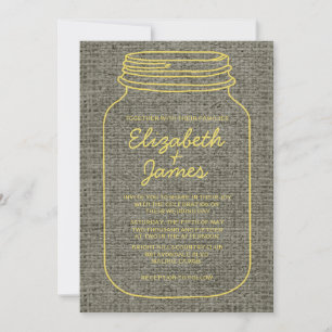 Yellow Rustic Burlap Mason Jar Wedding Invitations