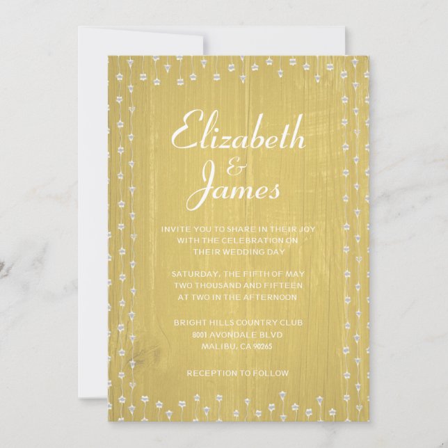 Yellow Rustic Country Barn Wood Wedding Invitation (Front)