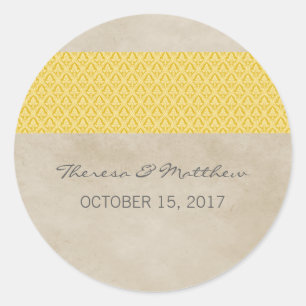 Yellow Rustic Damask Wedding Stickers