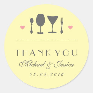 Yellow Rustic Fork Spoon Wedding Thank You Sticker