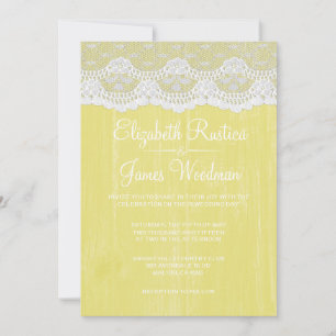 Yellow Rustic Lace & Barn Wood Wedding Invitations