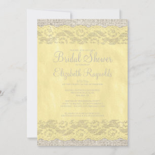 Yellow Rustic Lace Bridal Shower Invitations