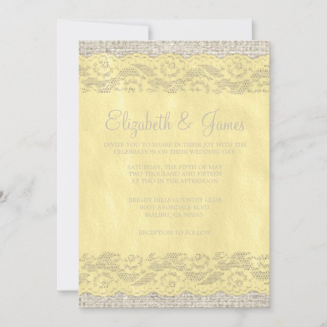 Yellow Rustic Lace Wedding Invitations (Front)
