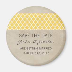 Yellow Rustic Quatrefoil Save the Date Magnet