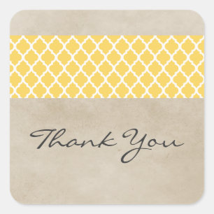Yellow Rustic Quatrefoil Thank You Stickers