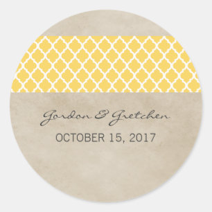 Yellow Rustic Quatrefoil Wedding Stickers