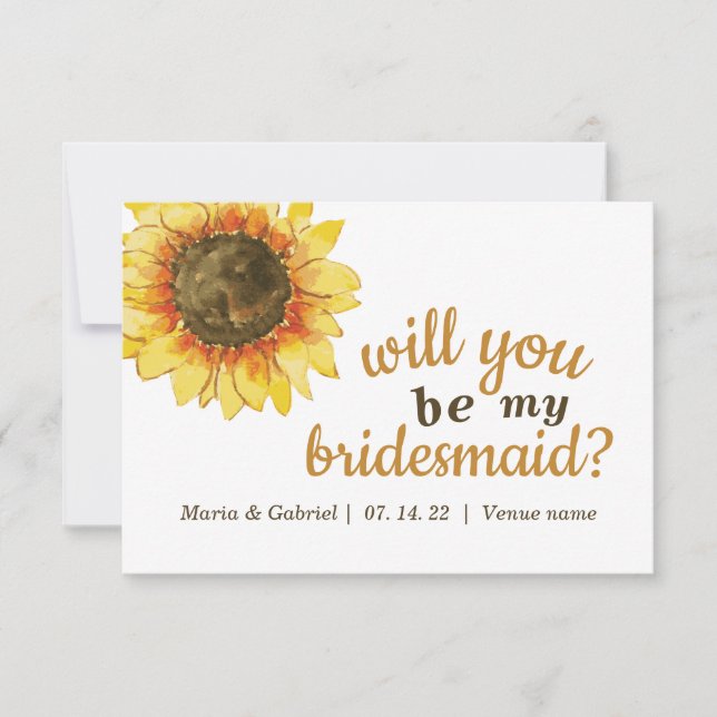 Yellow Rustic sunflower. Will You Be My Bride Invi Invitation (Front)