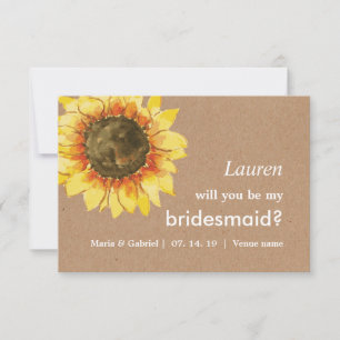 Yellow Rustic sunflower Will You Be My Bridesmaid Invitation