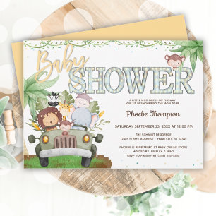 Yellow Safari Animals Baby Shower  Invitation