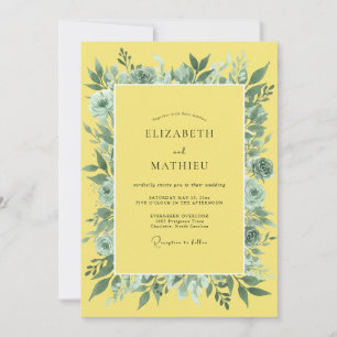 Yellow Sage Floral Arrangement Wedding Invitation