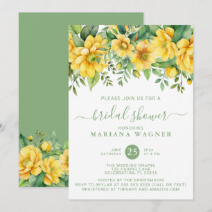 Yellow Sage Green Floral Bridal Shower Invitation