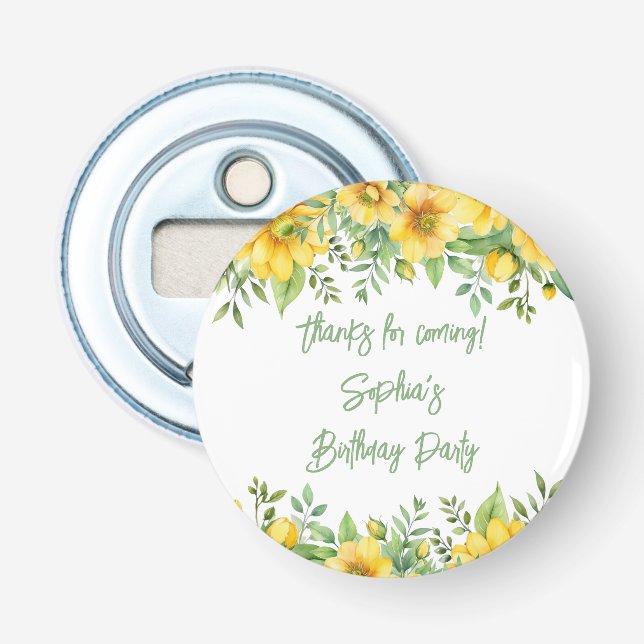 Yellow Sage Green Flowers Floral Party Favours Bottle Opener (Front)