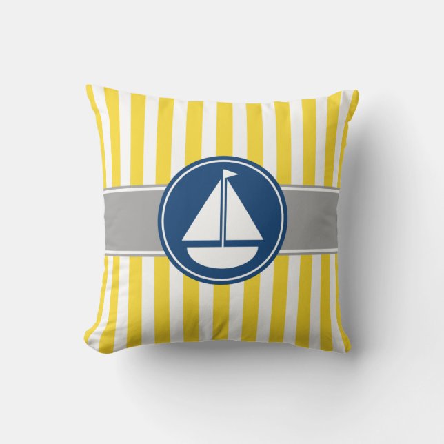 Yellow Sailboat Stripes Cushion (Front)