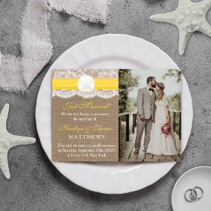 Yellow Sand Dollar Beach Wedding Photo Marriage Announcement