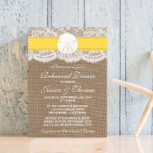 Yellow Sand Dollar Beach Wedding Rehearsal Dinner Invitation