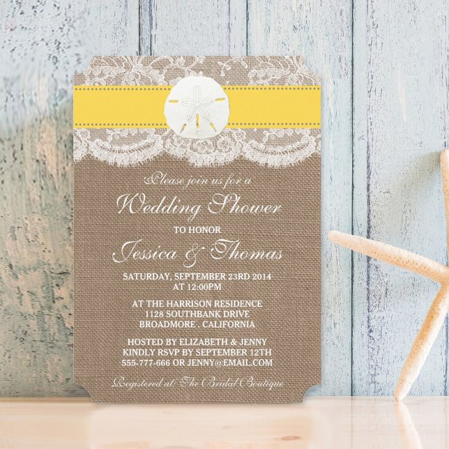 Yellow Sand Dollar Beach Wedding Shower Invitation (Creator Uploaded)