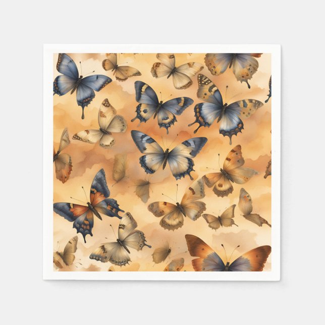 Yellow, sand yellow, ochre,  blue watercolor butte napkin (Front)