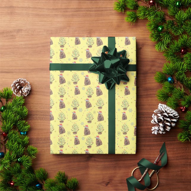 Yellow Santa Armadillo With Christmas Tree & Stars Wrapping Paper (Creator Uploaded)