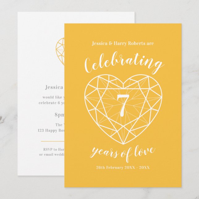 Yellow sapphire Anniversary 7 years party invites (Front/Back)