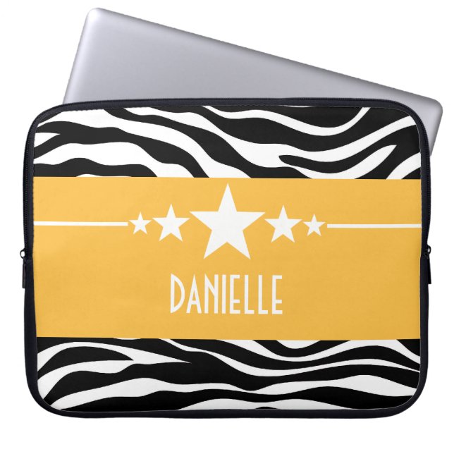 Yellow Sassy Star Zebra Laptop Sleeve (Front)