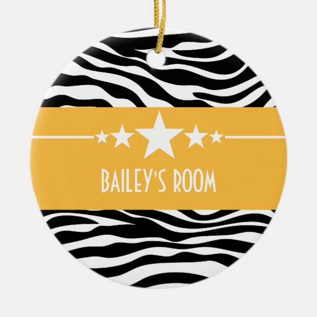 Yellow Sassy Star Zebra Ornament (Front)