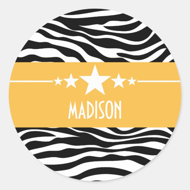 Yellow Sassy Star Zebra Stickers (Front)