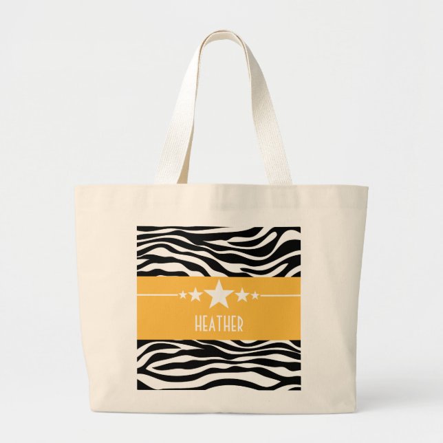 Yellow Sassy Star Zebra Tote Bag (Front)