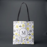 Yellow Scandinavian Floral Pattern Monogram Tote Bag<br><div class="desc">Scandinavian-inspired monogram tote bag featuring black and white floral pattern. Personalise by adding your monogram. This floral bag is perfect for as a personalised gift. Matching items are available.</div>