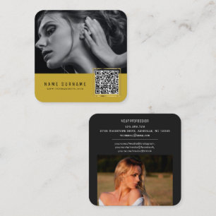 Yellow scannable barcode QR code photo Square Business Card